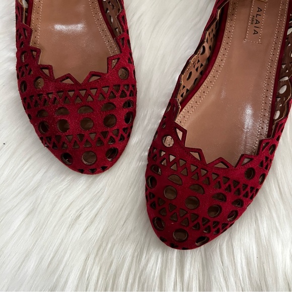 NEW | ALAIA Red Laser Cut Floral Flats Ballet sz. 35.5 Strass Vienna Mary Jane - Picture 3 of 5
